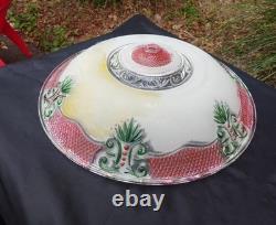Vintage 14 Ornate Art Deco Glass Floral Ceiling Light Shade Green/Red Accent