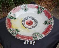 Vintage 14 Ornate Art Deco Glass Floral Ceiling Light Shade Green/Red Accent