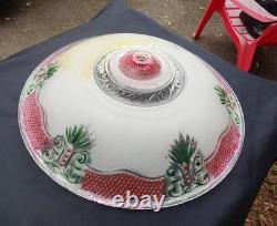 Vintage 14 Ornate Art Deco Glass Floral Ceiling Light Shade Green/Red Accent