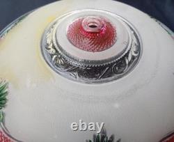 Vintage 14 Ornate Art Deco Glass Floral Ceiling Light Shade Green/Red Accent
