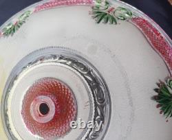 Vintage 14 Ornate Art Deco Glass Floral Ceiling Light Shade Green/Red Accent