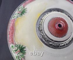 Vintage 14 Ornate Art Deco Glass Floral Ceiling Light Shade Green/Red Accent