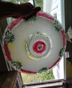 Vintage 14 Ornate Art Deco Glass Floral Ceiling Light Shade Green/Red Accent