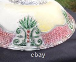 Vintage 14 Ornate Art Deco Glass Floral Ceiling Light Shade Green/Red Accent