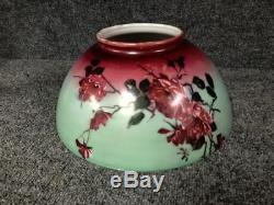 Vintage 14 Victorian Hand Painted Flowers Hanging Oil / Hurricane Lamp Shade
