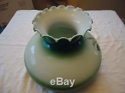 Vintage 14 White Milk Glass Hand Painted Floral Design Oil Lamp Shade
