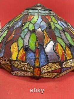 Vintage 16 Dia. Tiffany Style Dragonfly Stained Glass Table Or Floor Lamp Shade