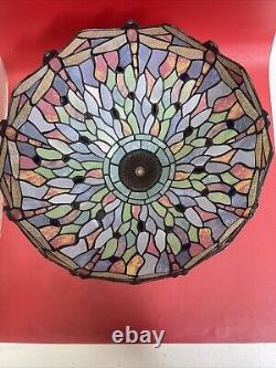 Vintage 16 Dia. Tiffany Style Dragonfly Stained Glass Table Or Floor Lamp Shade