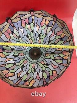 Vintage 16 Dia. Tiffany Style Dragonfly Stained Glass Table Or Floor Lamp Shade