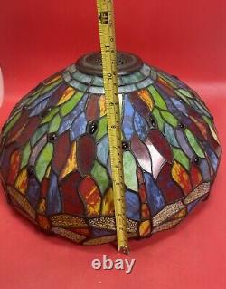 Vintage 16 Dia. Tiffany Style Dragonfly Stained Glass Table Or Floor Lamp Shade