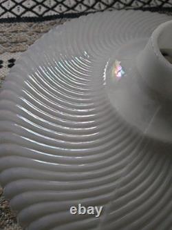 Vintage 16 Glass Shade Iridescent White Luster Rib Swirl Pattern Torchiere