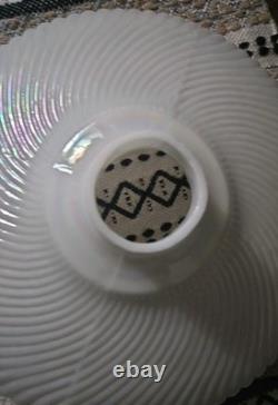 Vintage 16 Glass Shade Iridescent White Luster Rib Swirl Pattern Torchiere