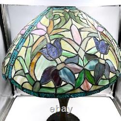 Vintage 16 Tiffany Style Lamp Shade Stained Glass Floral Design Good Condition