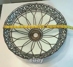 Vintage 18 Round ART DECO White Stained Glass Shade ONLY