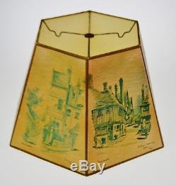 Vintage 1920's Hexagonal Tapered Lamp Shade With Images of English Inns