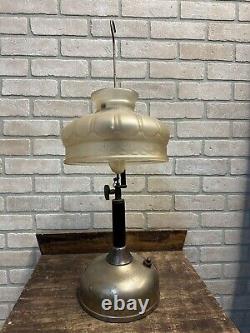 Vintage 1920s Coleman Quick-Lite Table Lamp + Glass Shade Nickel Plated
