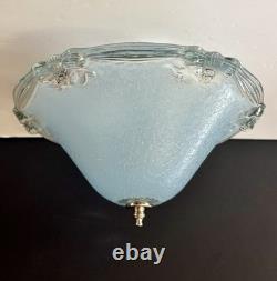Vintage 1930's-1940's Art Deco Semi Flush Blue Glass Ceiling Light Fixture