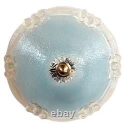 Vintage 1930's-1940's Art Deco Semi Flush Blue Glass Ceiling Light Fixture