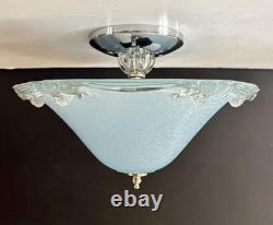 Vintage 1930's-1940's Art Deco Semi Flush Blue Glass Ceiling Light Fixture