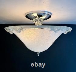 Vintage 1930's-1940's Art Deco Semi Flush Blue Glass Ceiling Light Fixture