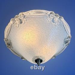 Vintage 1930's-1940's Art Deco Semi Flush Blue Glass Ceiling Light Fixture
