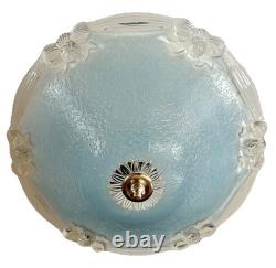 Vintage 1930's-1940's Art Deco Semi Flush Blue Glass Ceiling Light Fixture