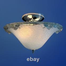 Vintage 1930's-1940's Art Deco Semi Flush Blue Glass Ceiling Light Fixture