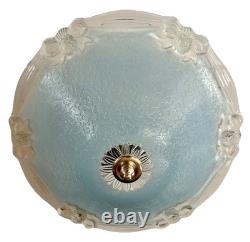 Vintage 1930's-1940's Art Deco Semi Flush Blue Glass Ceiling Light Fixture