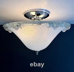 Vintage 1930's-1940's Art Deco Semi Flush Blue Glass Ceiling Light Fixture