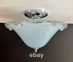 Vintage 1930's-1940's Art Deco Semi Flush Blue Glass Ceiling Light Fixture