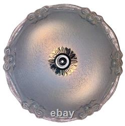 Vintage 1930's-1940's Art Deco Semi Flush Blue Glass Ceiling Light Fixture