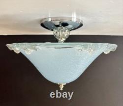 Vintage 1930's-1940's Art Deco Semi Flush Blue Glass Ceiling Light Fixture