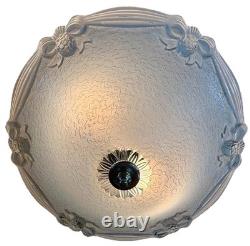 Vintage 1930's-1940's Art Deco Semi Flush Blue Glass Ceiling Light Fixture