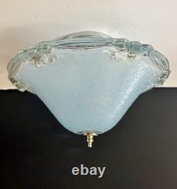 Vintage 1930's-1940's Art Deco Semi Flush Blue Glass Ceiling Light Fixture