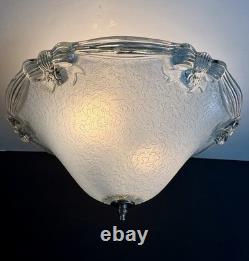 Vintage 1930's-1940's Art Deco Semi Flush Blue Glass Ceiling Light Fixture
