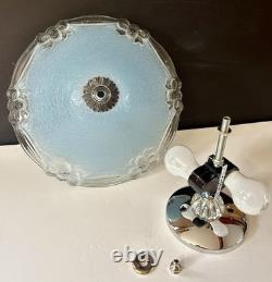 Vintage 1930's-1940's Art Deco Semi Flush Blue Glass Ceiling Light Fixture