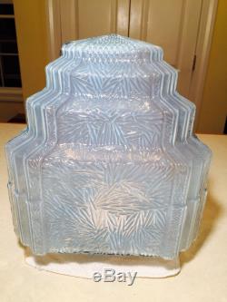 Vintage 1930's Blue Opalescent Glass ART-DECO SKYSCRAPER LIGHTING LAMP SHADE