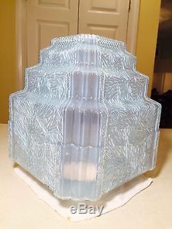 Vintage 1930's Blue Opalescent Glass ART-DECO SKYSCRAPER LIGHTING LAMP SHADE