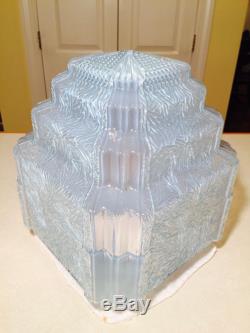 Vintage 1930's Blue Opalescent Glass ART-DECO SKYSCRAPER LIGHTING LAMP SHADE