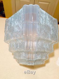 Vintage 1930's Blue Opalescent Glass ART-DECO SKYSCRAPER LIGHTING LAMP SHADE