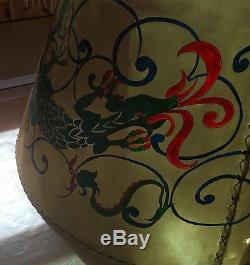 Vintage 1930's Lamp Shade Handpainted Chinese Dragons On Hide