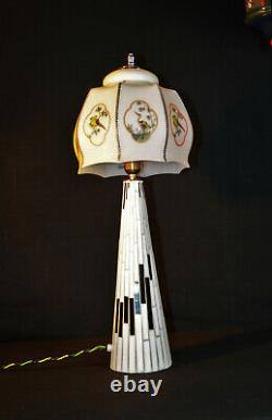 Vintage 1940s art deco space age lamp glass mosaic Opaline hand painted shade