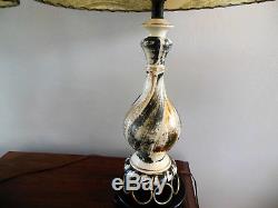 Vintage 1950's Original Pair Electric Table Lamps And Two Tier Fiberglass Shades