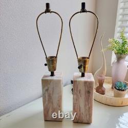 Vintage 1950's Pair of Vermarco Vermont Marble Lamps Variegated Pink White Gray