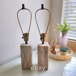 Vintage 1950's Pair of Vermarco Vermont Marble Lamps Variegated Pink White Gray