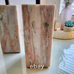 Vintage 1950's Pair of Vermarco Vermont Marble Lamps Variegated Pink White Gray