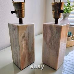 Vintage 1950's Pair of Vermarco Vermont Marble Lamps Variegated Pink White Gray
