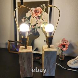 Vintage 1950's Pair of Vermarco Vermont Marble Lamps Variegated Pink White Gray