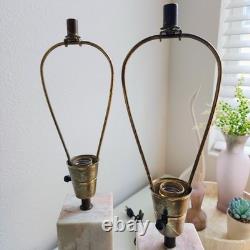 Vintage 1950's Pair of Vermarco Vermont Marble Lamps Variegated Pink White Gray