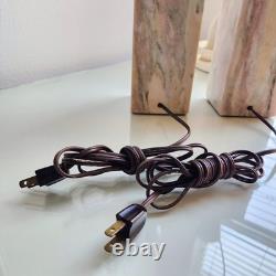 Vintage 1950's Pair of Vermarco Vermont Marble Lamps Variegated Pink White Gray